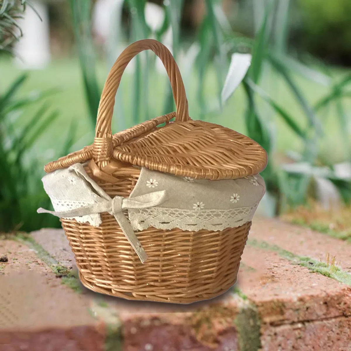 Cesta de picnic de mimbre tejida a mano con forro lavable para acampar al aire libre