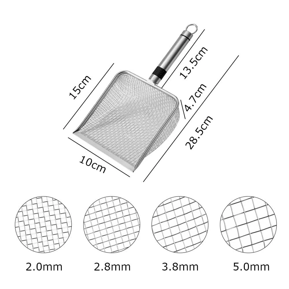 4 coladores de jardín de acero inoxidable, 2/2,8/3,8/5 mm, colador de tierra de jardín, colador de compostaje con mango, colador de compostaje de acero inoxidable, pala portátil para jardinería y