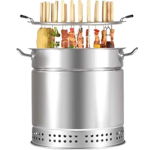 Barbacoa de carbón sin humo, ahumador vertical con 20 pinchos de acero inoxidable, asado a 360°, perfecto para acampar y cocinar al aire libre