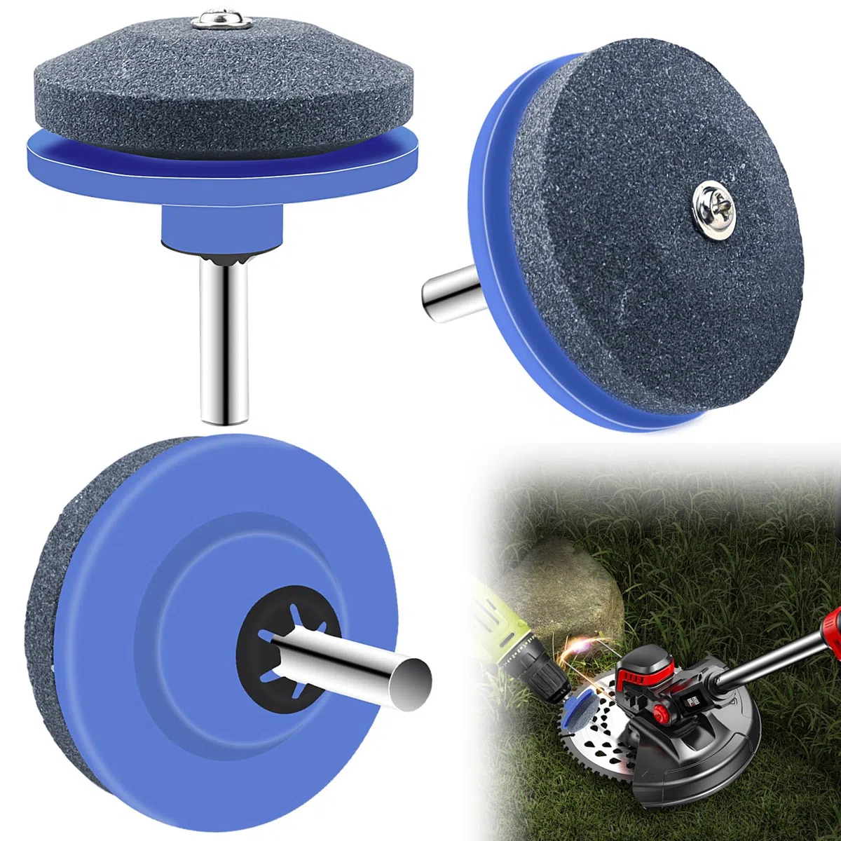 Afilador de cuchillos para cortacésped, 3 unidades, afilador de cortacésped, herramientas de jardín, cuchillas universales para la mayoría de taladros eléctricos de mano