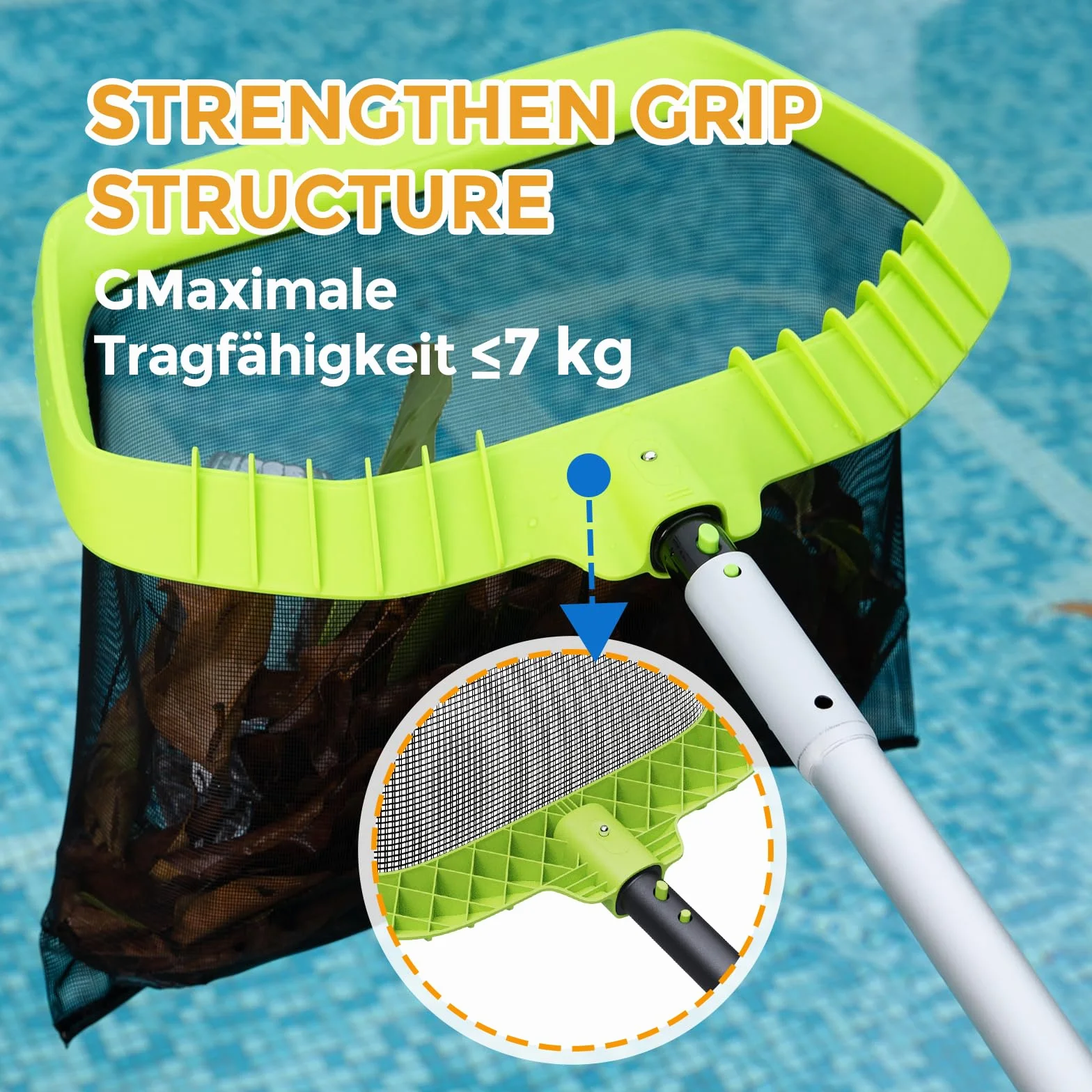 Red recogehojas para piscina, recogehojas para el suelo, red de hojas para piscina, red de hojas estable para piscina sin barra telescópica con red extra grande, recogehojas de fondo
