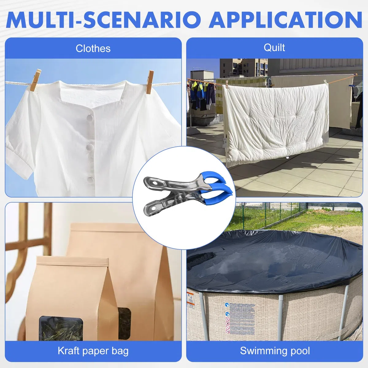 10 clips de acero inoxidable para cubierta de piscina, pinzas para piscina elevada, clips de protección contra el viento para piscinas sobre el suelo, toalla de playa (A)