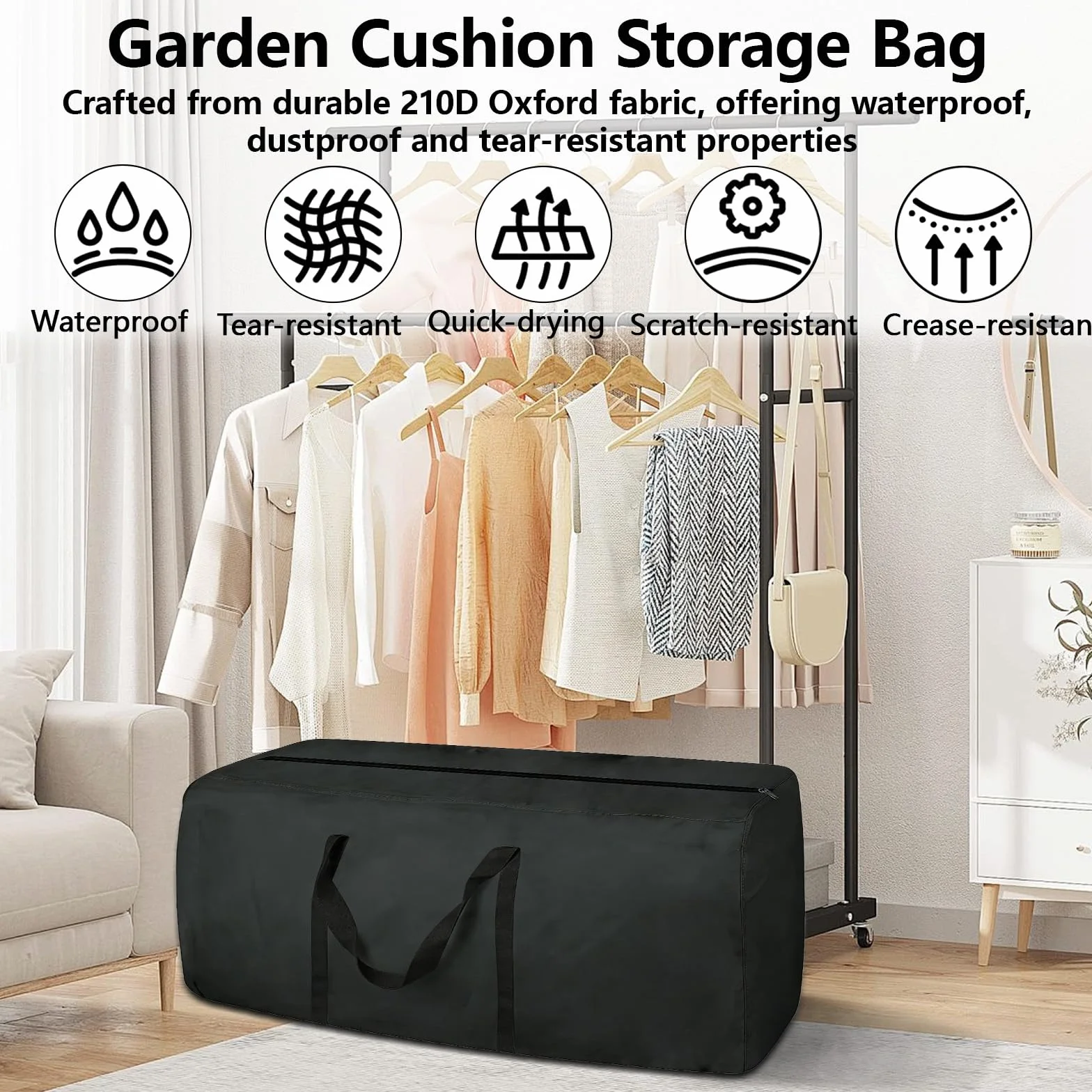 Bolsas de Almacenamiento Grandes, Bolsa de Almacenamiento Rectangular Grande, Funda Árbol Navidad Guardar, Bolsa Árbol de Navidad en Tela Oxford 210D, Resistentes, Rayos UV con Asas Negro