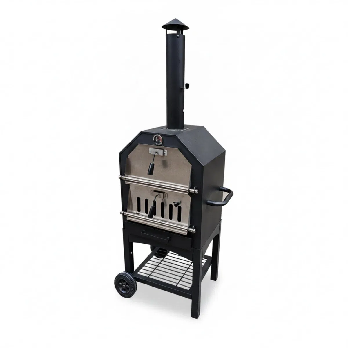 Gralara Parrilla de Carbón Vegetal para Barbacoa Barbacoa Asador Ahumador con Cuerpo Vertical y Chimenea Alta Metal y Acero Inoxidable con Asa Lateral Rueda y