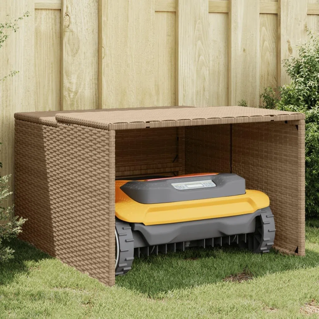 INLIFE Garaje para robot cortacésped, color beige, 86 x 90 x 52/57 cm, de ratán sintético, para casa y jardín, césped y jardín (8,6 kg)