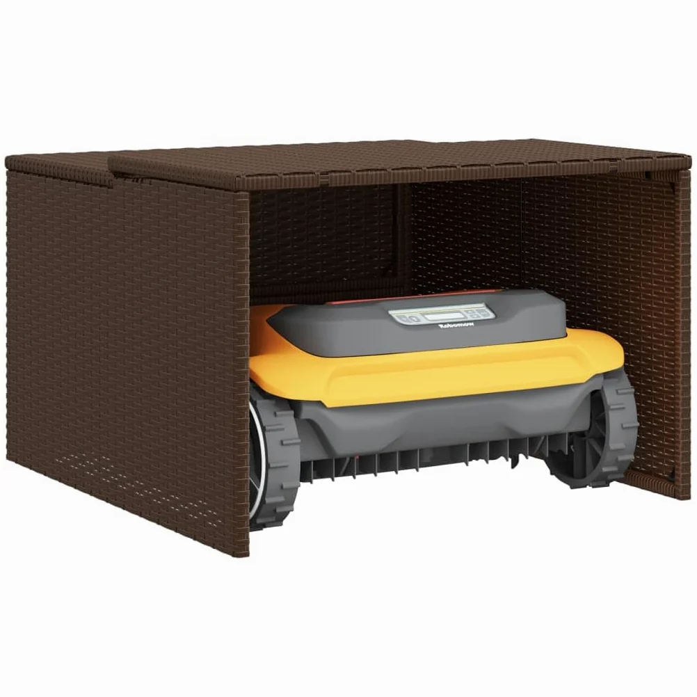 Gecheer Robot cortacésped Garaje Techo Carport Caseta Robot Cortacésped Toldo para Cortacésped Cochera para Robot Cortacésped 86x90x52/57 cm,Ratán sintético Marrón