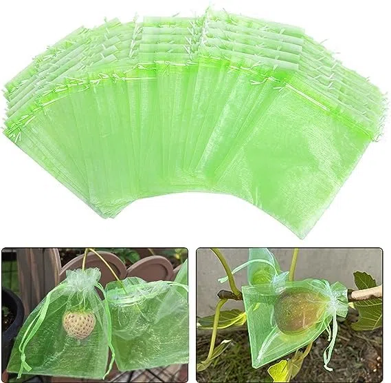 100 PCS Bolsas para Proteger Uvas Frutales, Bolsas Protectoras de Uvas con Cordón, Bolsas Organza de Malla, con Cordón contra Avispas Pájaros Moscas de la Cereza y Otros Insectos(20 * 15CM)