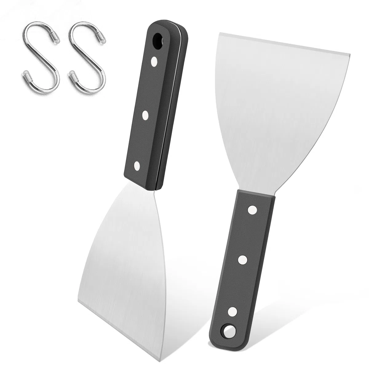 Joyfair - 2 raspadores de Parrilla de Acero Inoxidable con Borde Inclinado para Servicio de Alimentos/cocinar/Limpiar, Ideal para barbacoas en Interiores y Exteriores, Mango ABS, Apto para