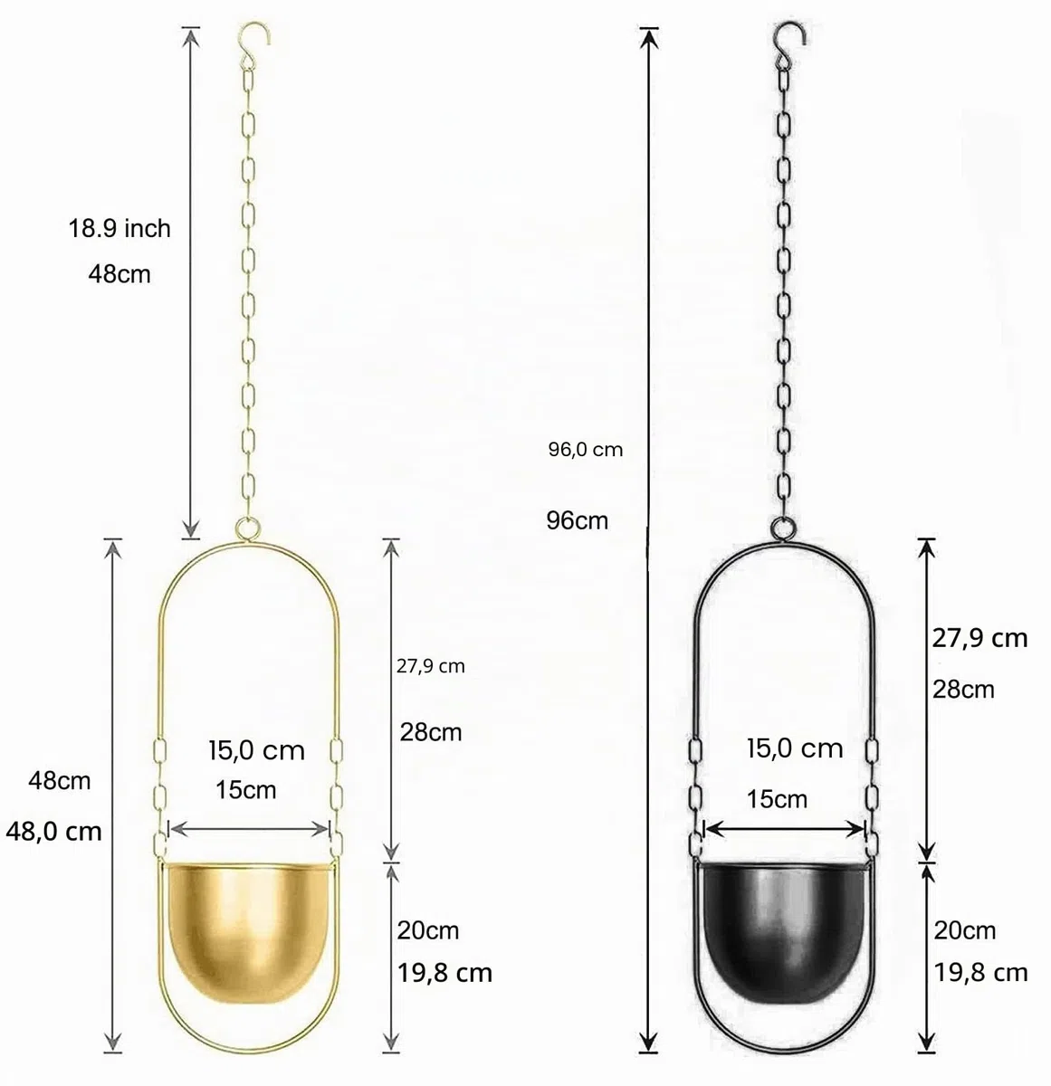 Decoración colgante para macetas, cesta de metal estilo boho, cesta colgante para plantas de interior, suculentas, plantas de aire, cactus (negro)