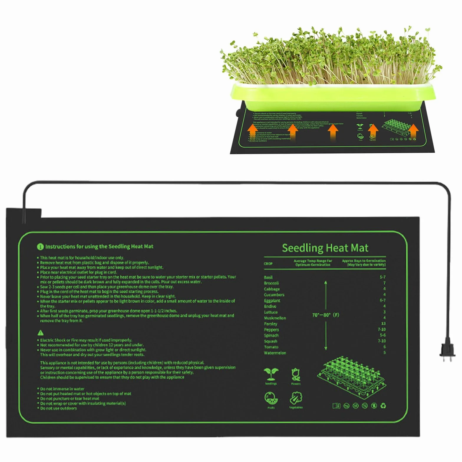 Helweet Alfombrilla Térmica para Plántulas, Estera Calefactora para Plantas, Alfombrilla De Calor para Plantas, Colchonetas Calefactoras De La Planta, Estera Térmica para Plántulas, 52 x 25 CM, 20 W