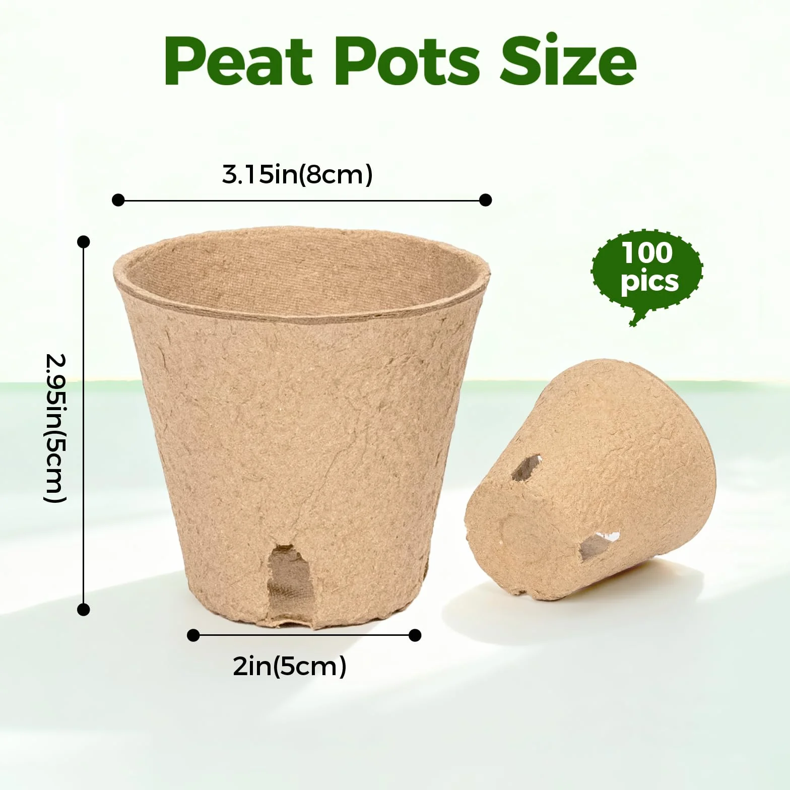 Bamworld 100 Macetas de Vivero con Drenaje, 8cm Macetas Biodegradables, Macetas Ecológicas para Siembra y Propagación