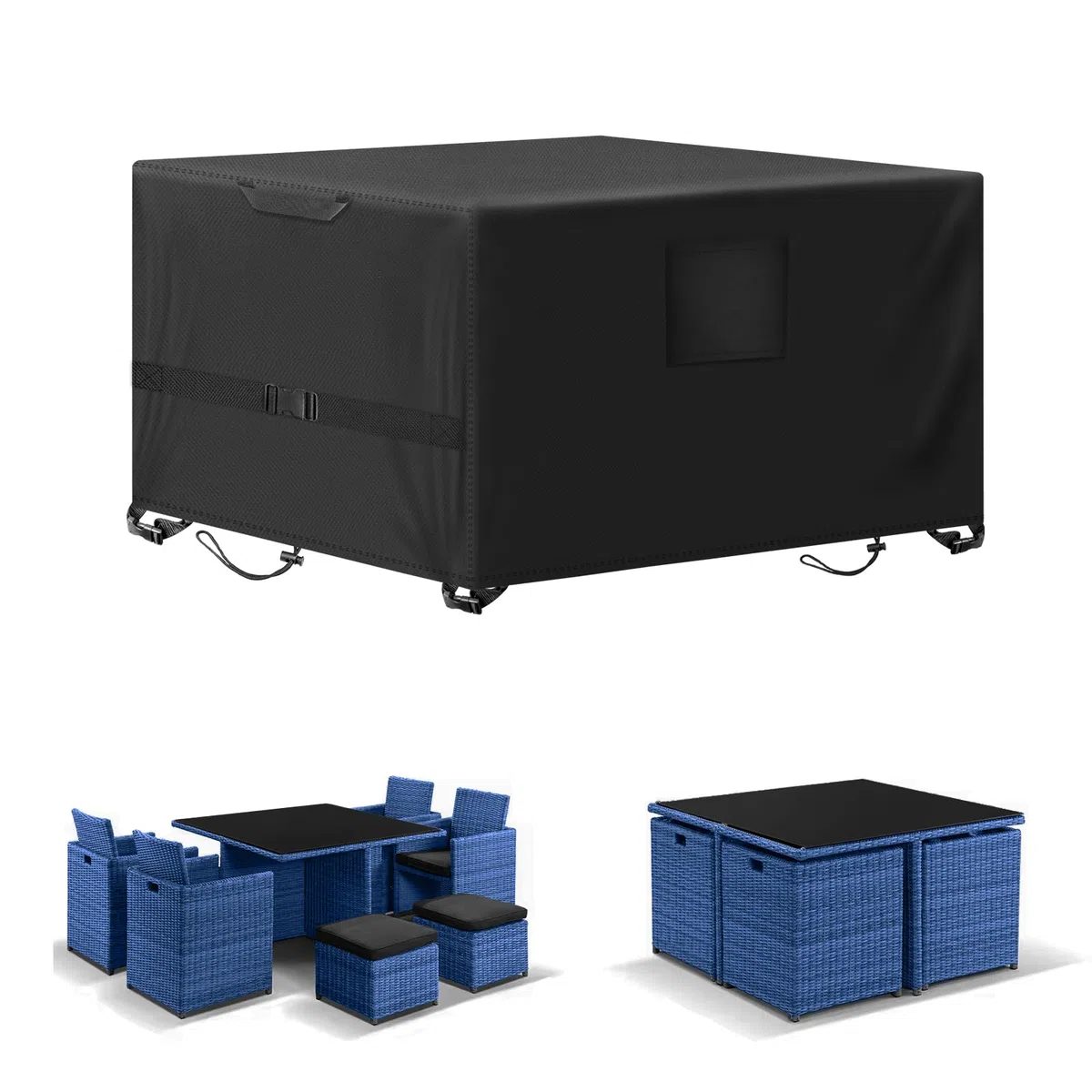 Kovshuiwe Copertura Impermeable para Mesas Rectangular Funda para Muebles de JardínCubierta de Exterior Funda Protectora Muebles Mesas Sillas Sofás Exterior 420D Oxford Negro
