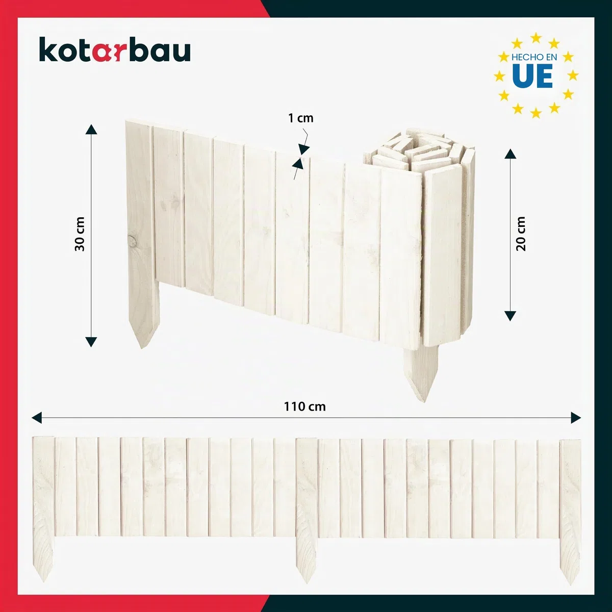 KOTARBAU® Bordura Madera - Valla Baja para Jardin - 110 x 10 cm - Bordura de Jardín - Blanco - Vallas de Madera