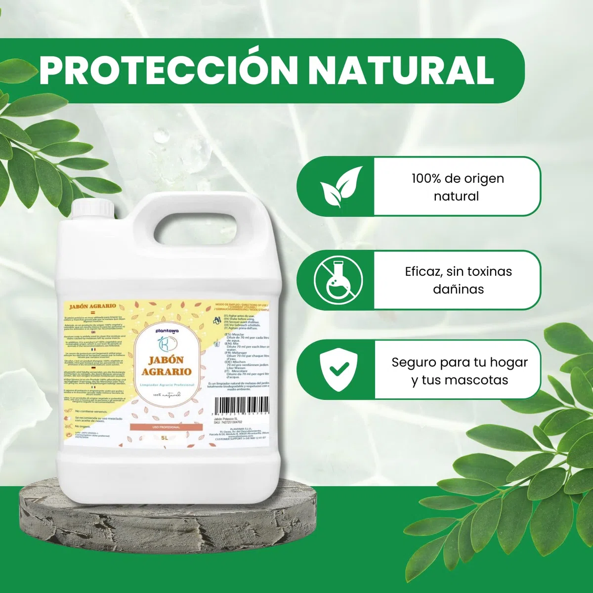 PLANTAWA Jabón Potásico 5L | Solución Multiusos | Formato Ahorro | Fácil Aplicación y Máxima Eficacia | Versátil | Producto de Origen Natural para Preparaciones Caseras