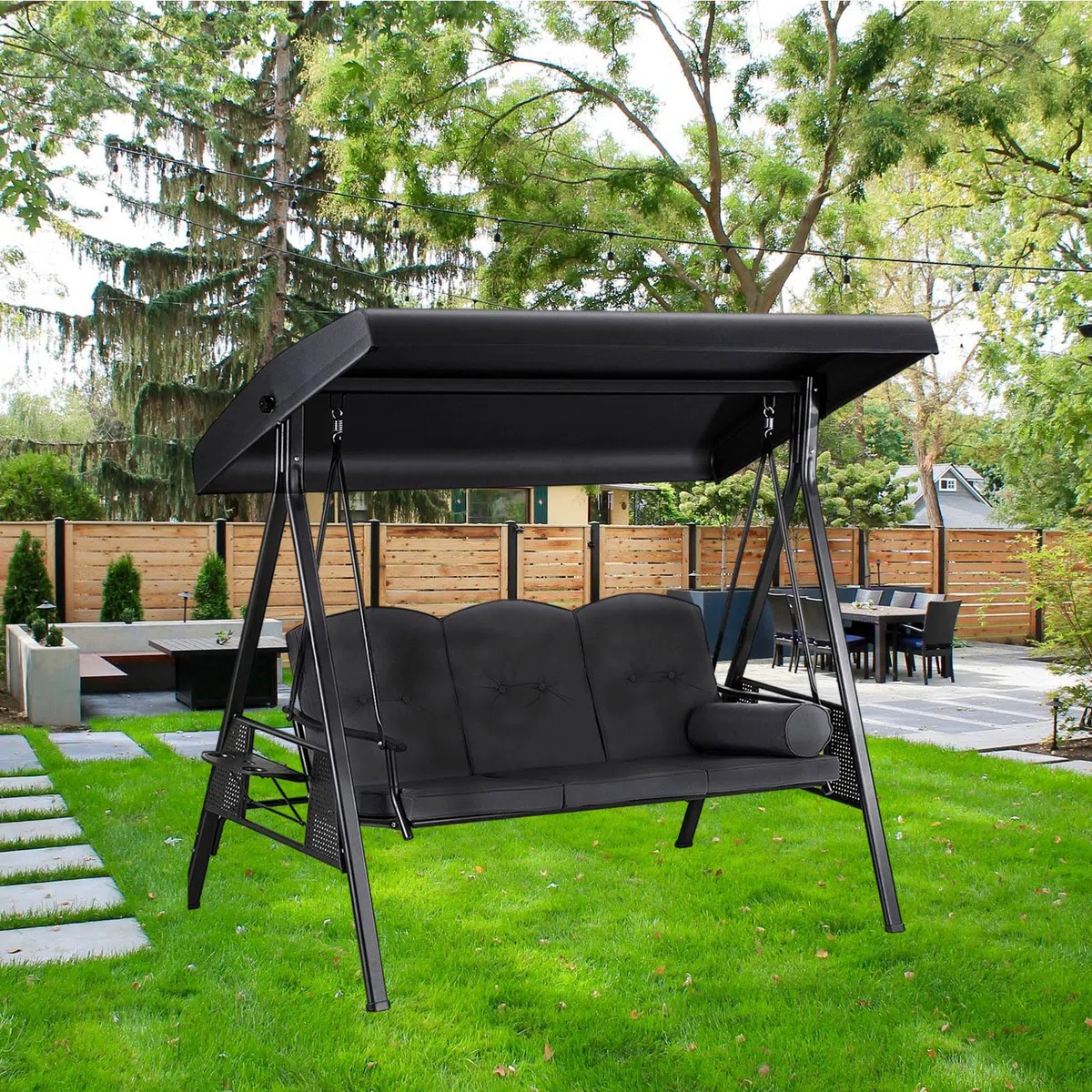 Toldo universal para columpio de Hollywood, cubierta impermeable y protectora contra lluvia y sol, tela Oxford 210/420D, color negro