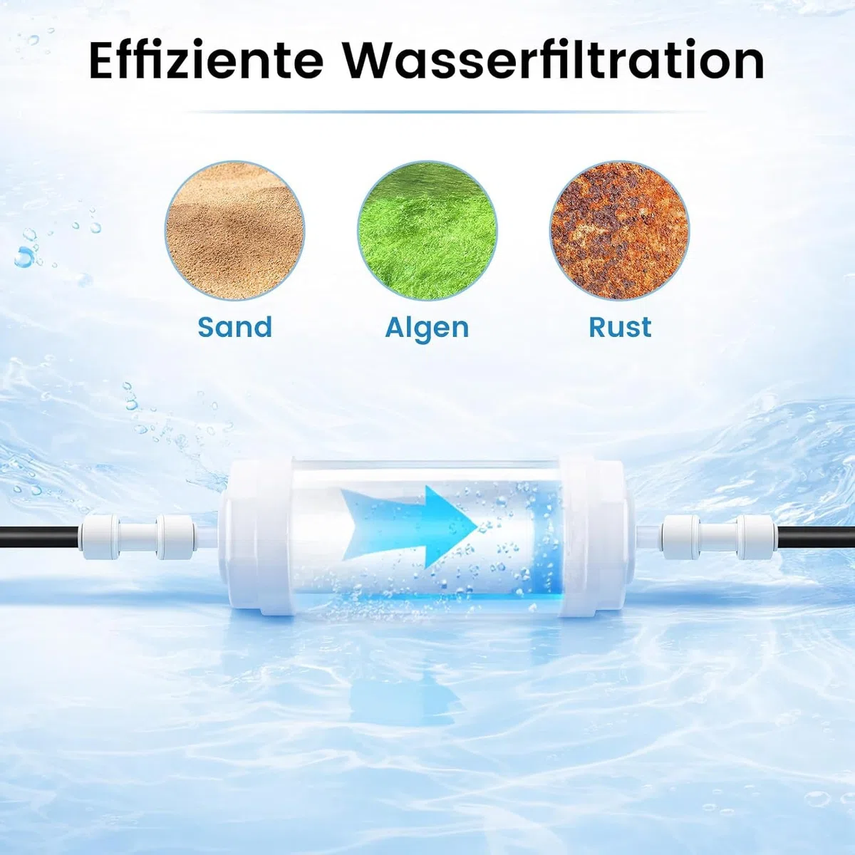 Filtro de Agua para Tubos de Polietileno de 1/4 Pulgadas y Sistemas de Goteo de jardín (2 filtros de Agua+2 adaptadores rápidos)