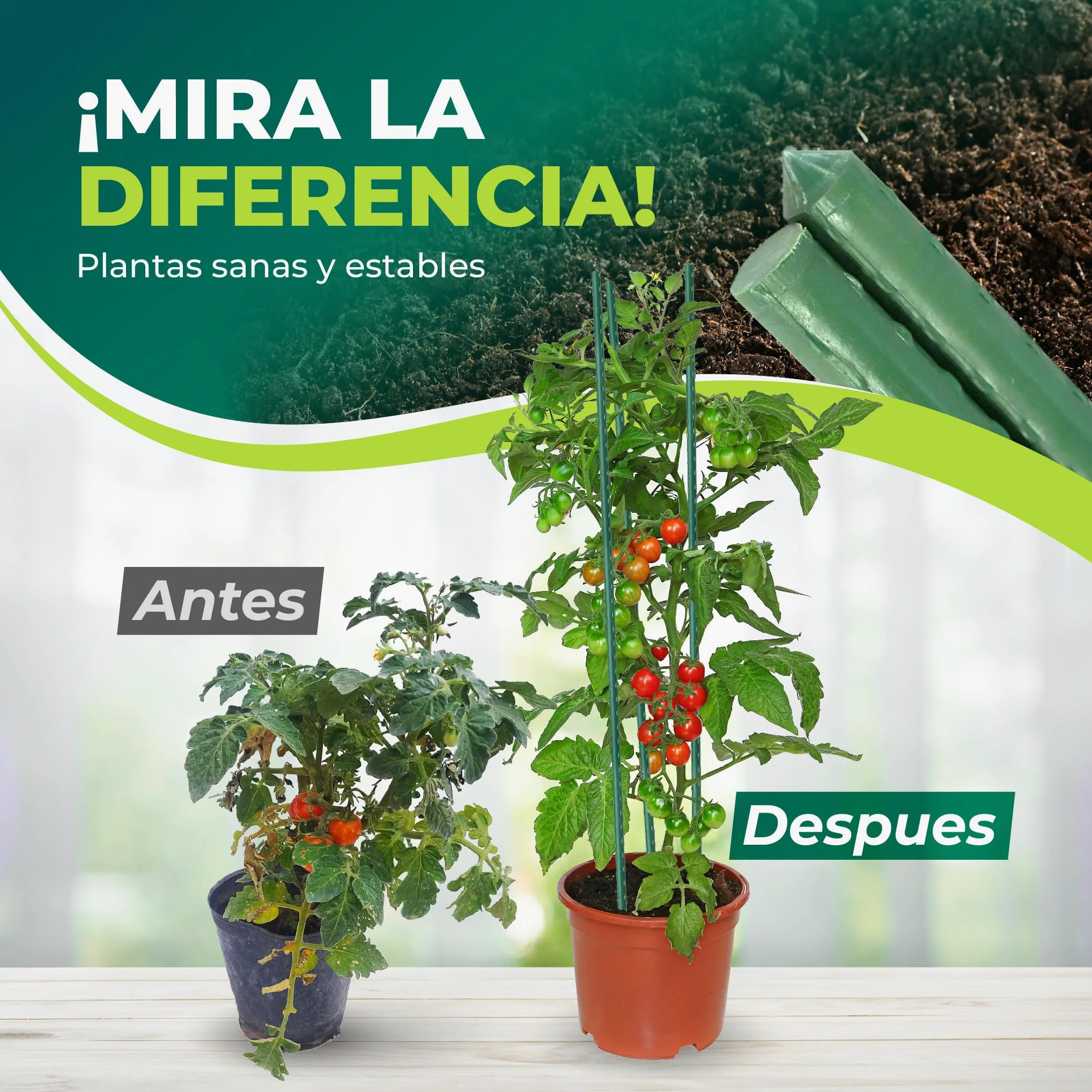 CONTROL GARDEN Pack 10 Tutores de Acero Plastificado para Plantas 150cm Ø 9 mm | Varillas Crecimiento Plantas | Soporte Cultivos Apto Interior y Exterior