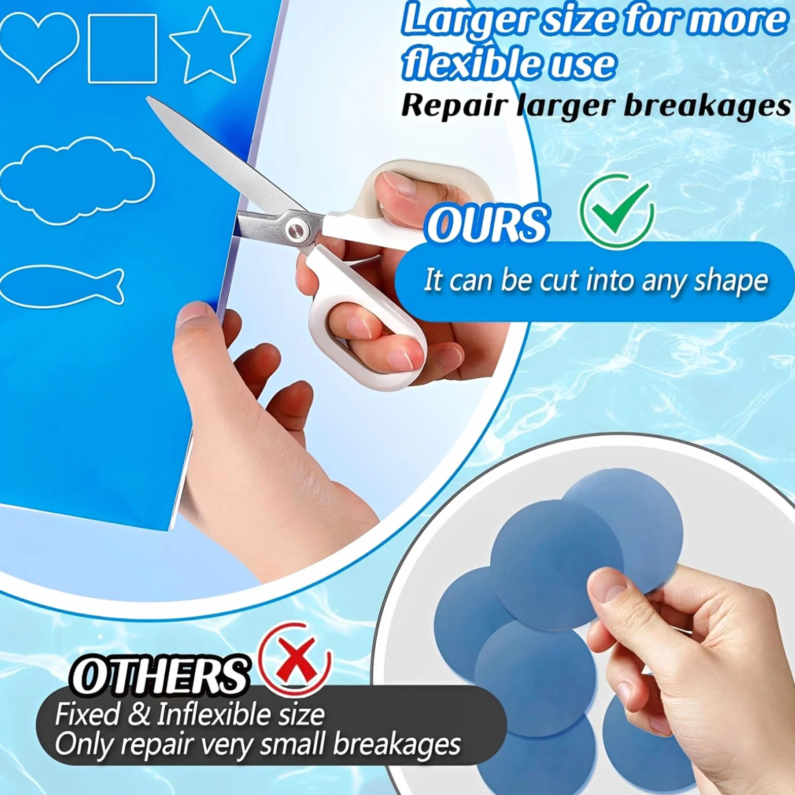 Parches Piscina Autoadhesivos Reparación Grande 4FT x 2.8FT PVC Pool Liner Repair Patch Impermeables Parche de Reparacion para Bajo el Agua Botes Inflables Camas de Agua Carpas