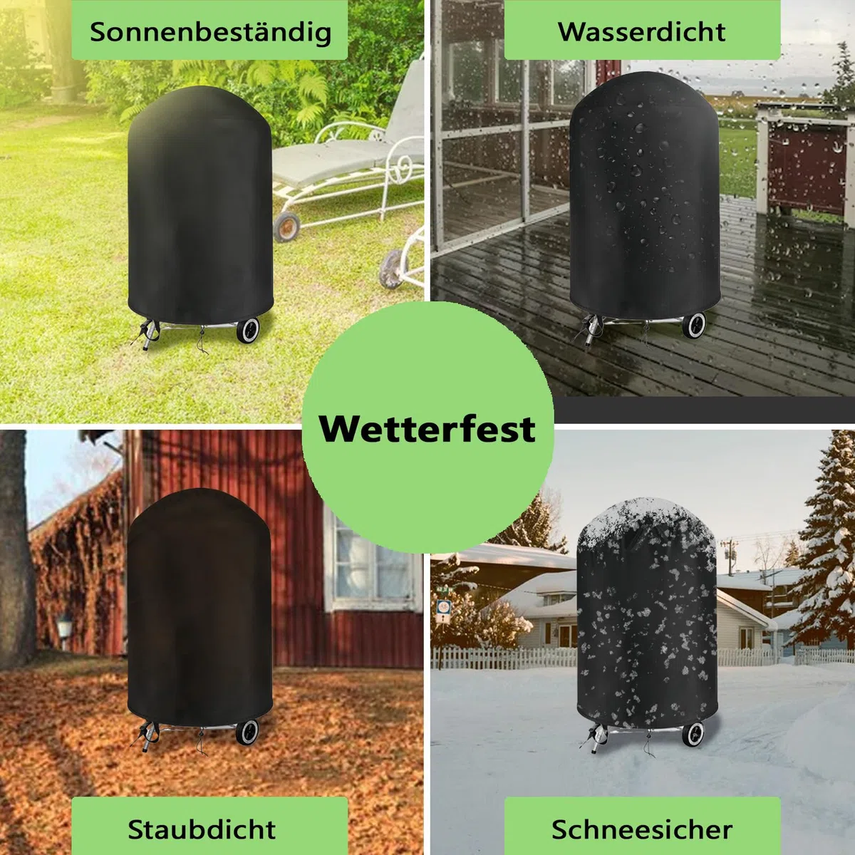 Funda Barbacoa para Weber 57cm, Impermeable Cubierta Barbacoa para Weber Redonda, 420D Oxford Resistente a la Intemperie Funda Barbacoa Exterior (Φ71x68cm)
