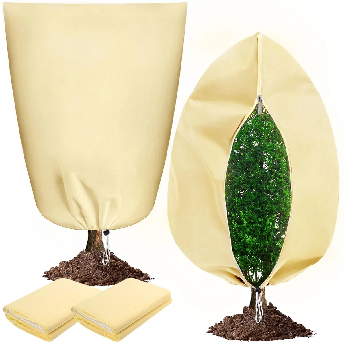 Funda para Plantas 120x180cm, Protector de Invierno para Plantas, Cubierta de Planta de jardín Resistente, Capucha Protectora Antiheladas con Cremallera y Cordón para Árboles y Planta 2PCs