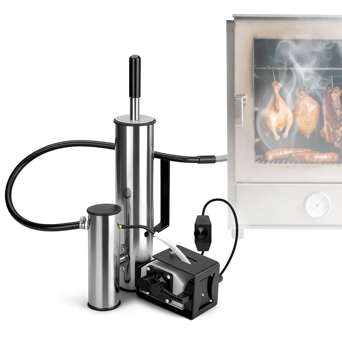 Generador de humo frío de acero inoxidable, generador de humo para ahumar eléctrico con bomba de oxígeno de 25 W, cantidad de humo regulable sin niveles, ideal para pescado, carne, queso, barbacoa