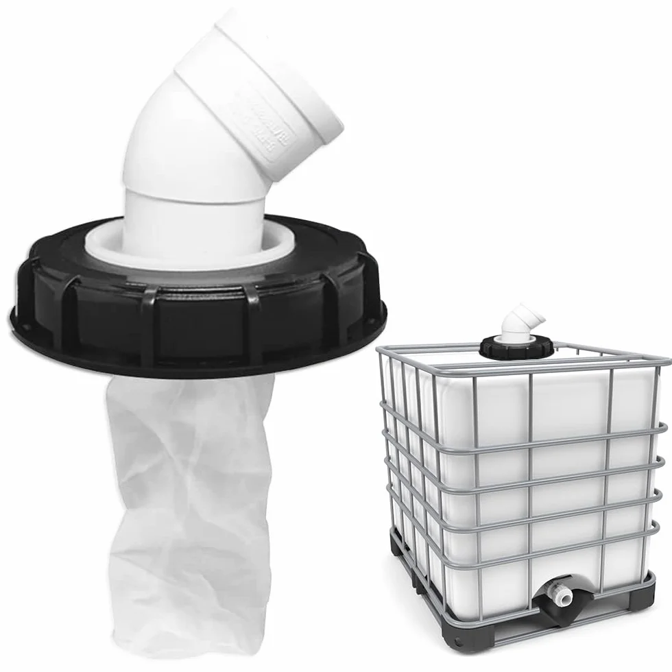 mizikuu Filtro de Tapa IBC, 45°Cubierta de Tanque IBC con Filtro Filtro de Agua de Lluvia IBC Tapa de Nylon Lavable Accesorios de Tanque IBC Codo DN 75 para depósito de Agua de Lluvia IBC 163 mm
