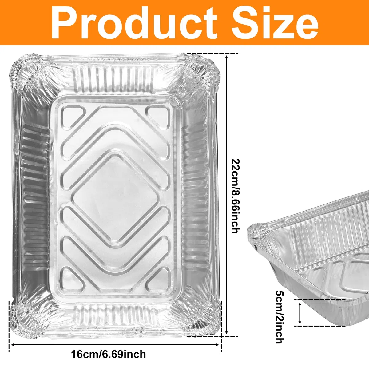 50 bandejas de aluminio pequeñas de 22 x 16 x 5 cm, bandeja desechable, 1100 ml, pequeñas bandejas de aluminio, resistentes al agua, para hornear, cocinar, freidoras de aire caliente, hornos