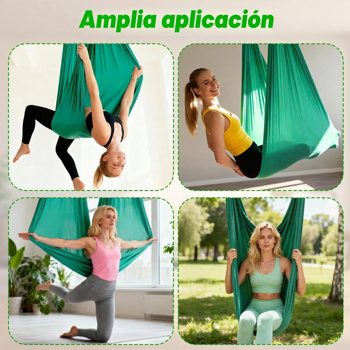 150 x 280 cm Hamaca con Accesorios de Instalación, Hamacas Colgantes Nailon Sin Costuras, Hamaca para Acampar, Viajar, Jardín, 200 kg, Capacidad de Carga (Verde)