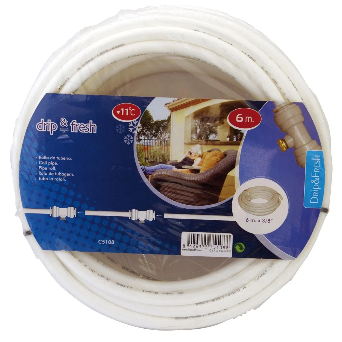 ALTADEX - Drip&Fresh Rollo de tubería Blanca con Tratamiento Anti UV, 6 m, Multicolor, 1x1x1 cm, C5108