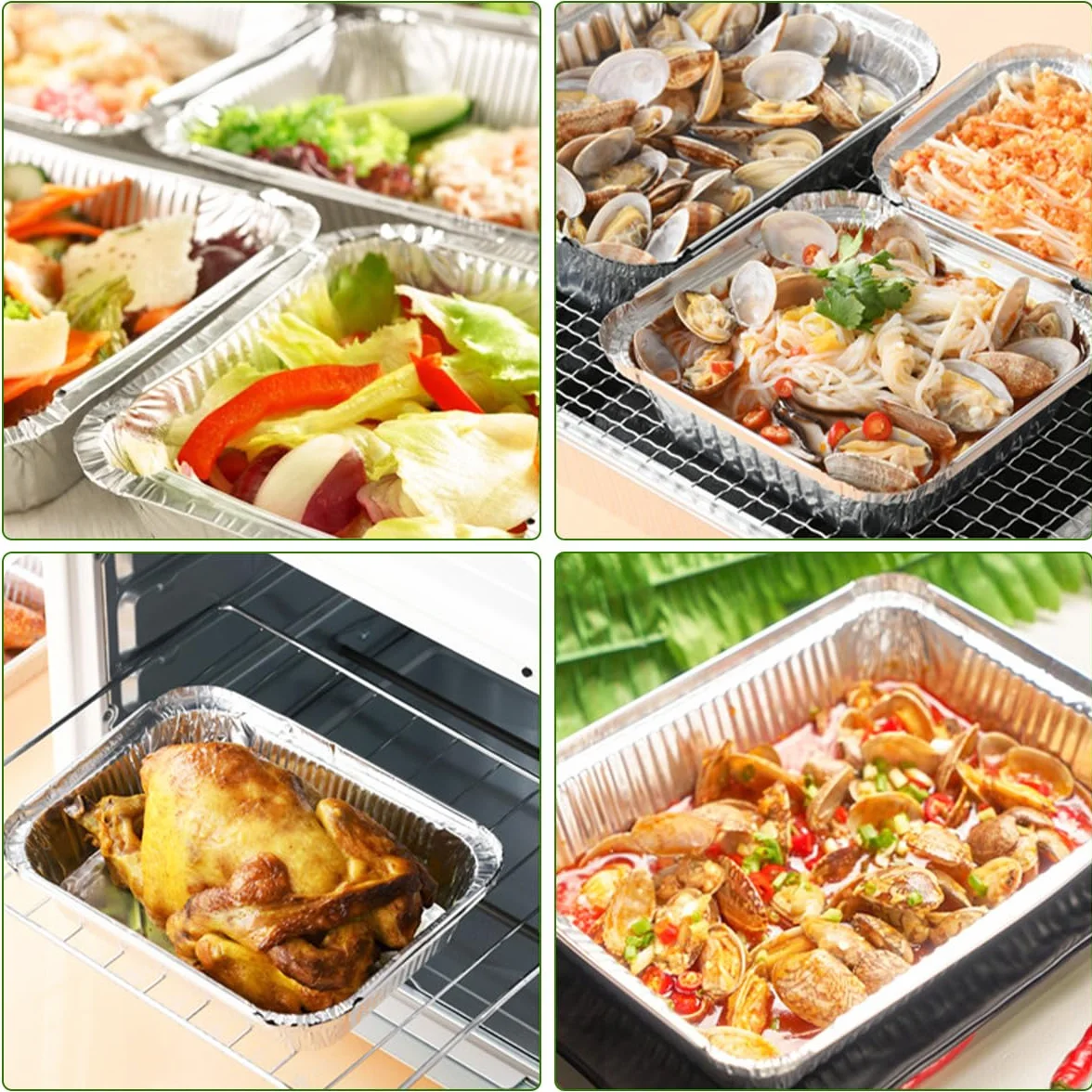 50 Bandejas Barbacoa, 1000ml Bandejas Aluminio Desechables, Moldes para Hornear de Papel de Aluminio Rectangulares, Bandeja de Horno de Aluminio para Servir Comida en Fiestas