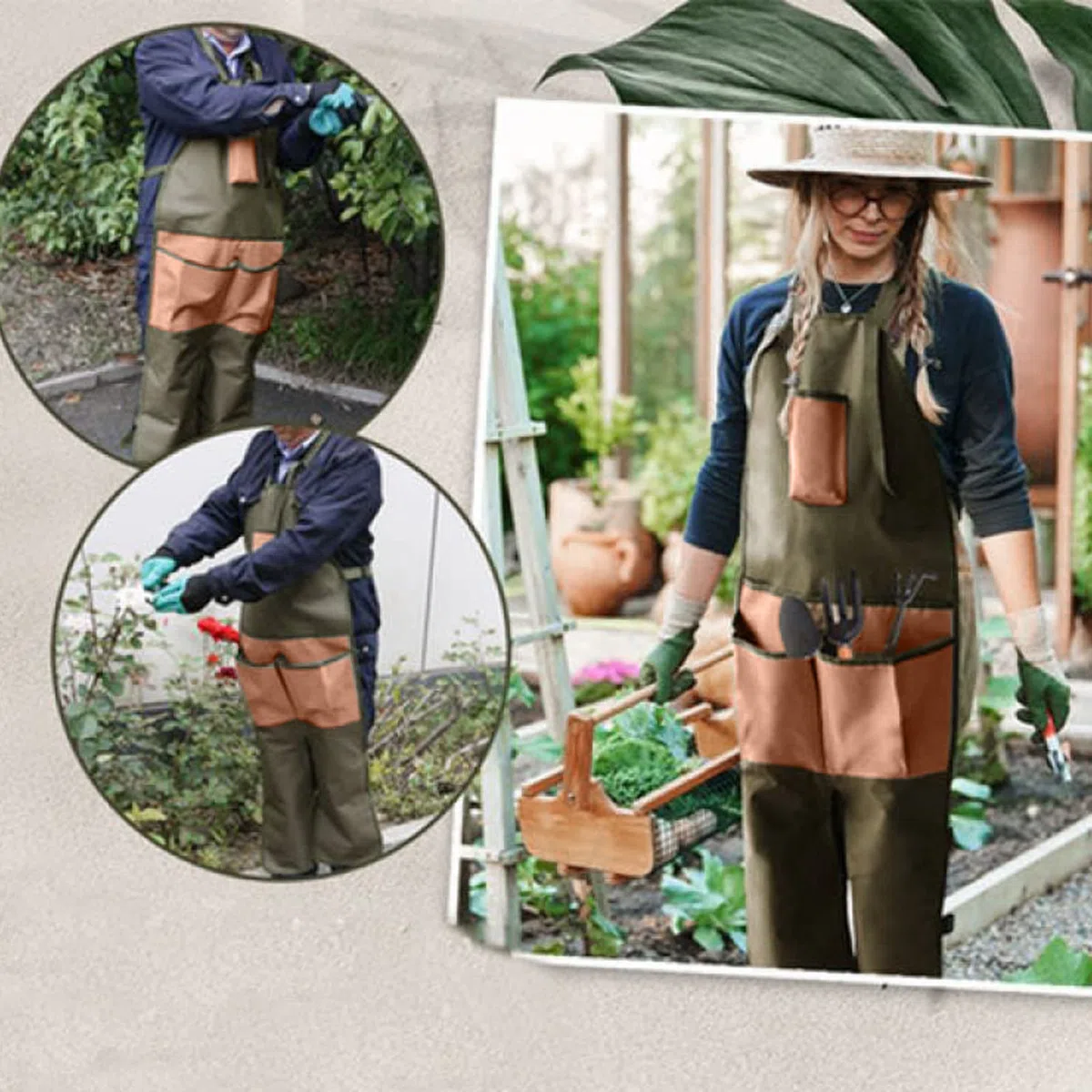 BestAlice Delantal de Jardinería, Delantal de Jardín con Bolsillos, Delantal de Estilo Largo para Exteriores, Tela Oxford, Múltiples Bolsillos, Delantal de Trabajo de Jardinería, Leggings, Falda