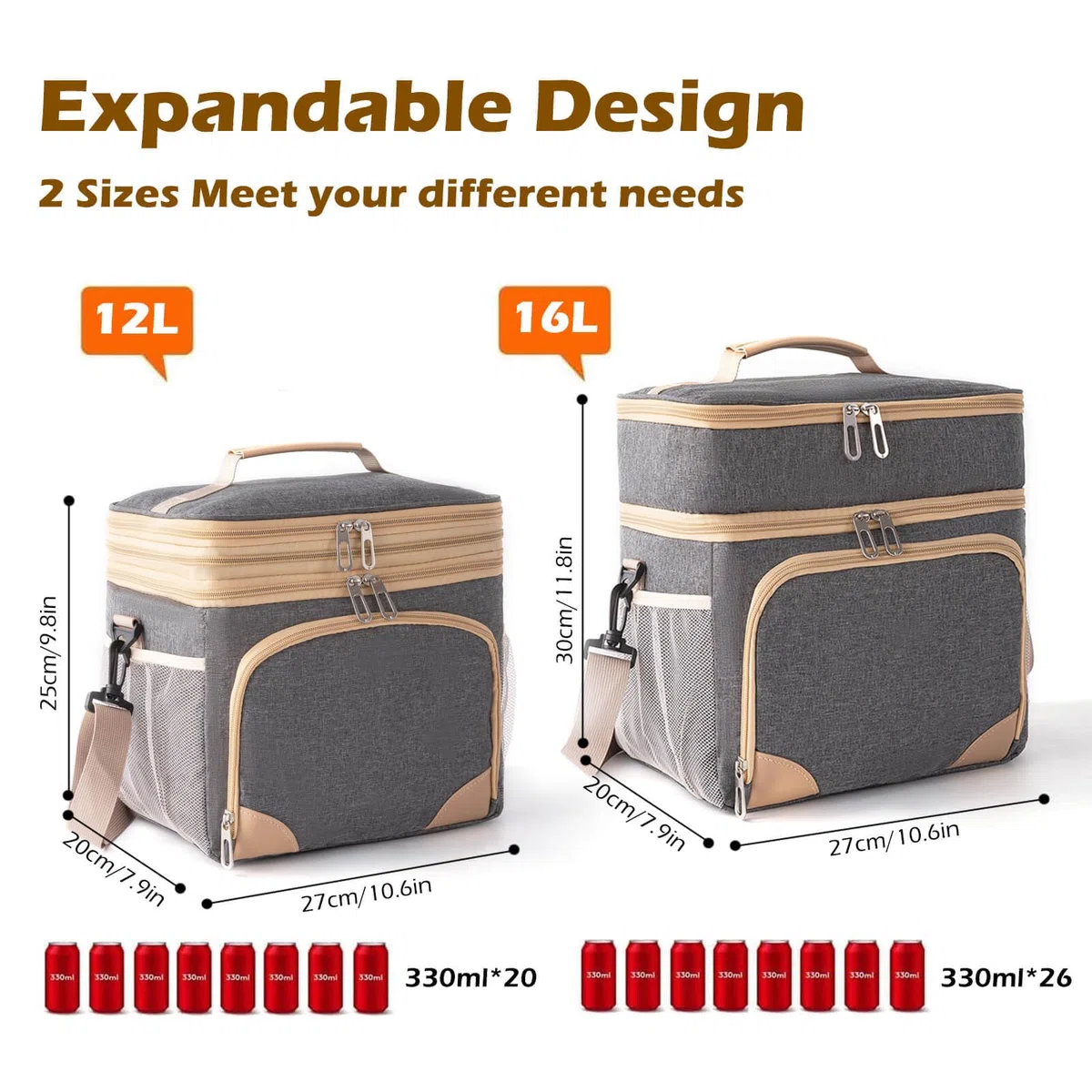 Bolsa térmica, Bolsa de picnic de 15L, Bolsa de almuerzo, Bolsa térmica para transportar alimentos (Gris, 15L)