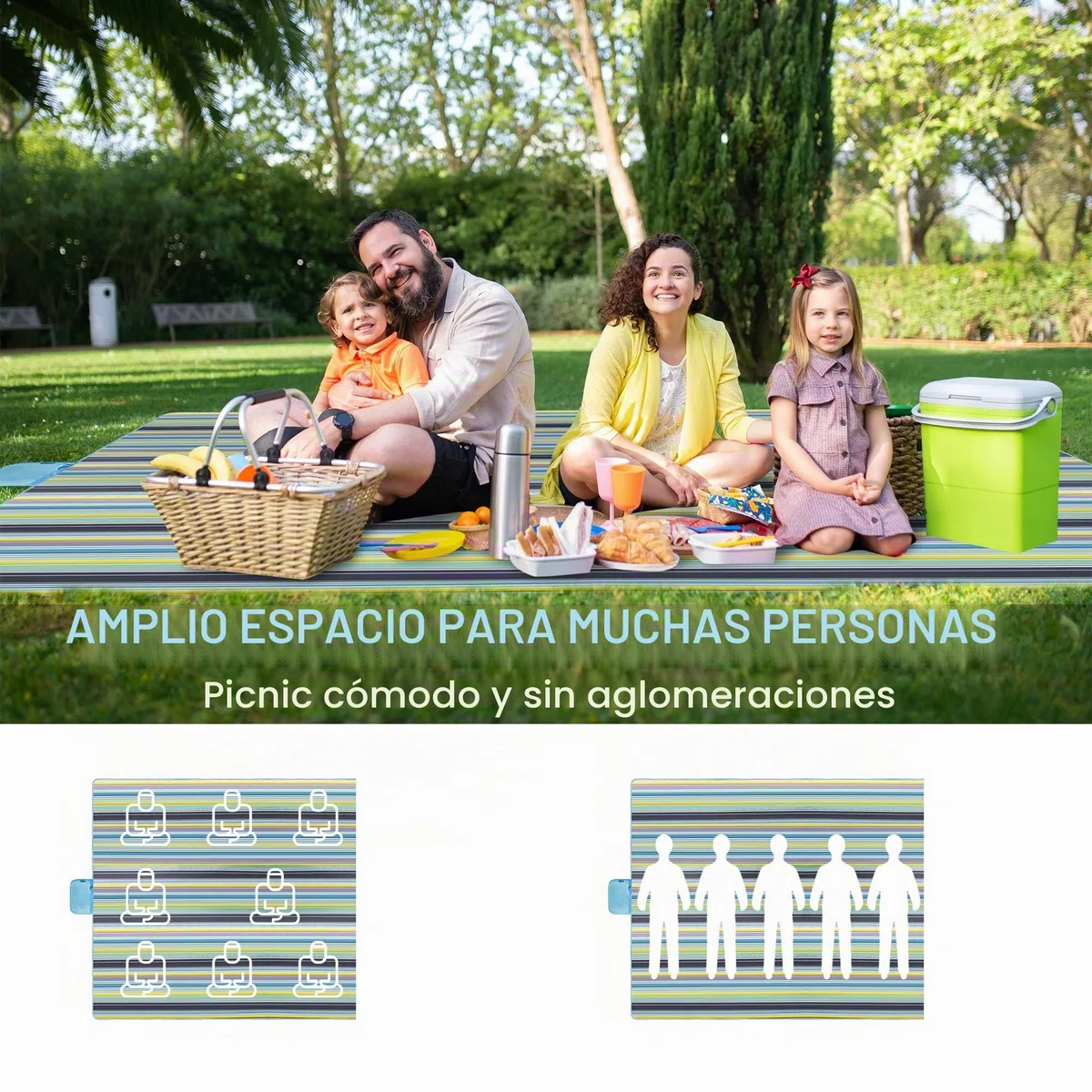 Manta Picnic Impermeable XXL 200 x 200 cm, Picnic Blanket, Manta de Playa Lavable Portátil, Adecuada para Picnic, Playa, Al Aire Libre, Barbacoa, Manta para Acampar de Viajes