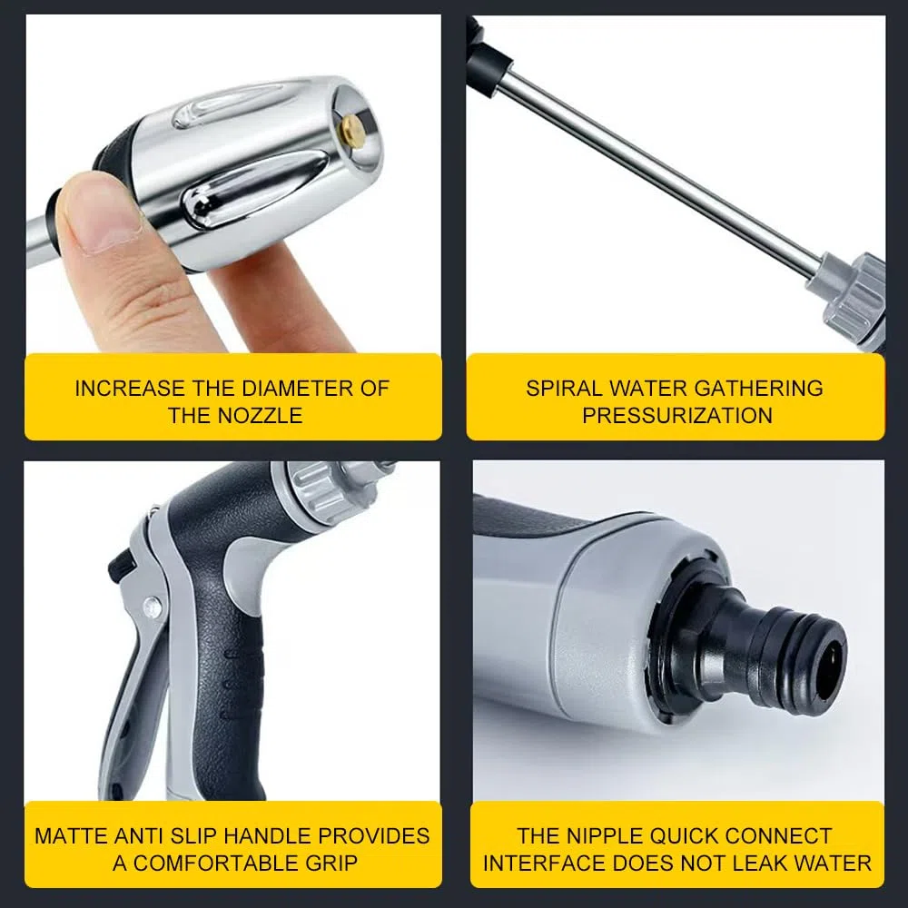 Limpiador de Alta Presión, Pistola de Agua a Presión con Modo de Agua Ajustable, Ducha para Manguera de Jardín Ideal para Lavado de Coches, Riego de Jardín, Terraza y Ducha para Mascotas Adaptador
