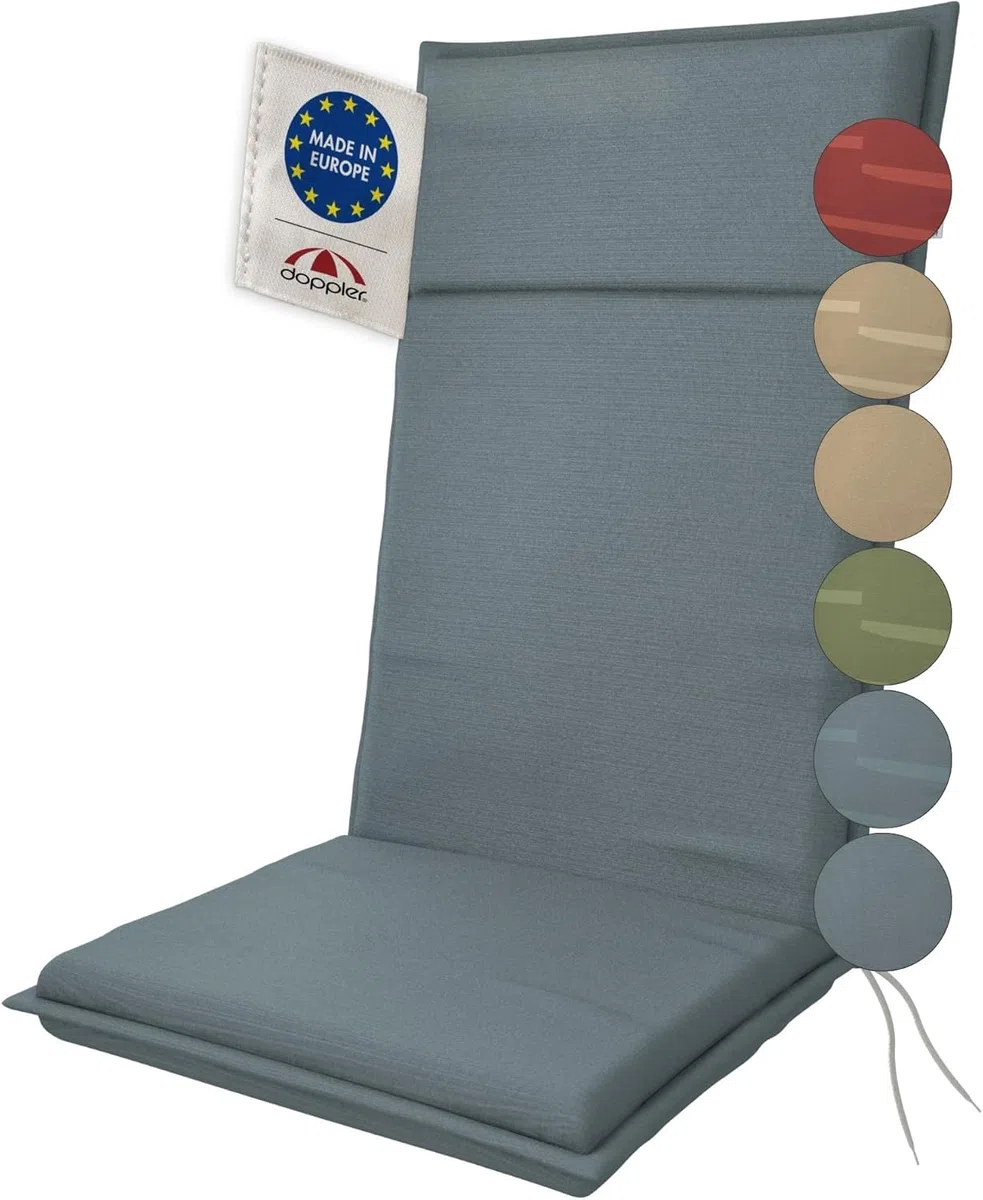 Doppler Cojín para Silla de Respaldo Alto Sierra Grafito 119x48x6cm - con protección Antimanchas | cómodo con Lazos para Atar para balcón, terraza y jardín