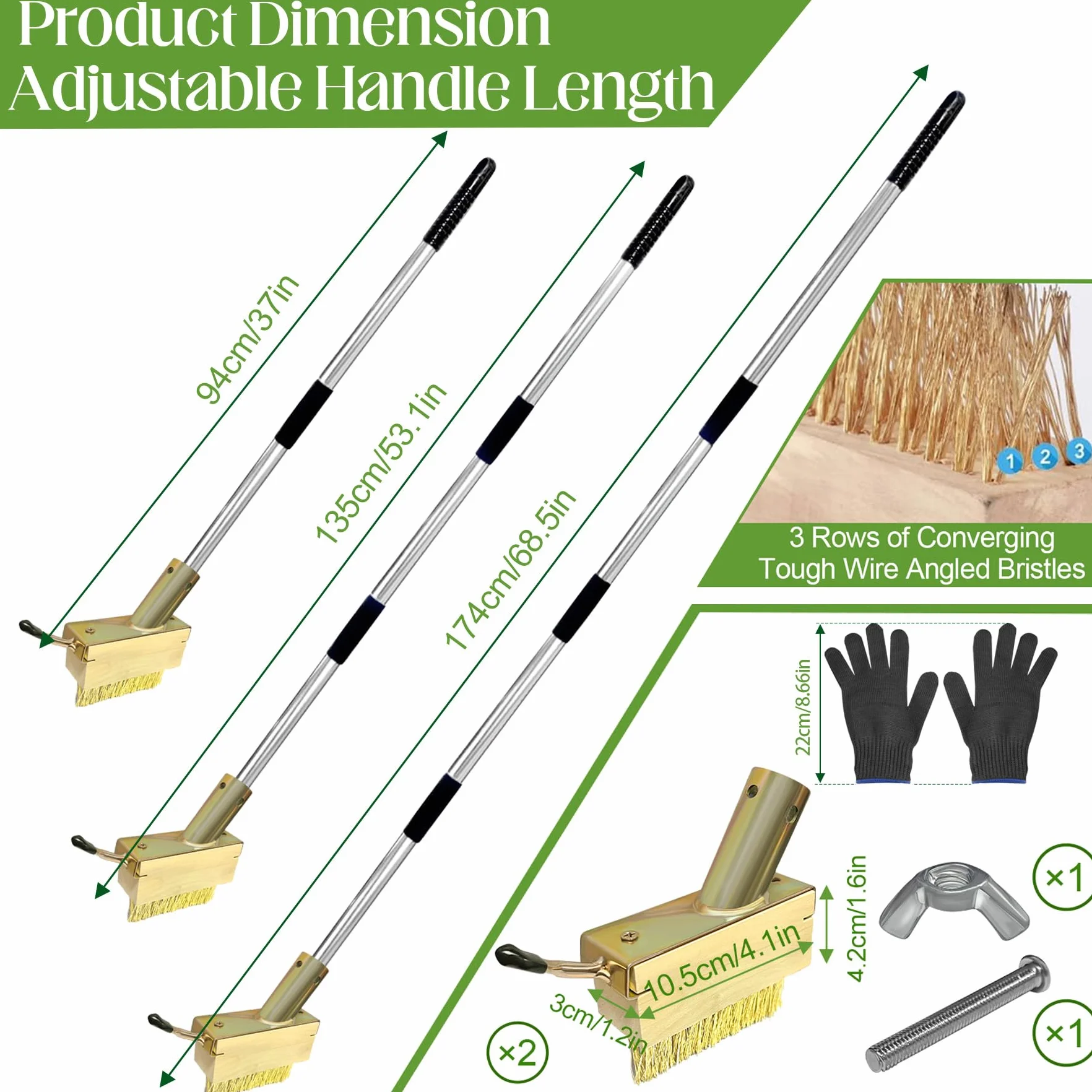 TZEKING Escoba de Alambre de Acero,2 Piezas Escoba de Alambre con Mango Telescópico,Escoba de Alambre con Mango Largo,Cepillo de Alambre para Escoba,Escoba metálica de Jardin,para Eliminar de Musgo