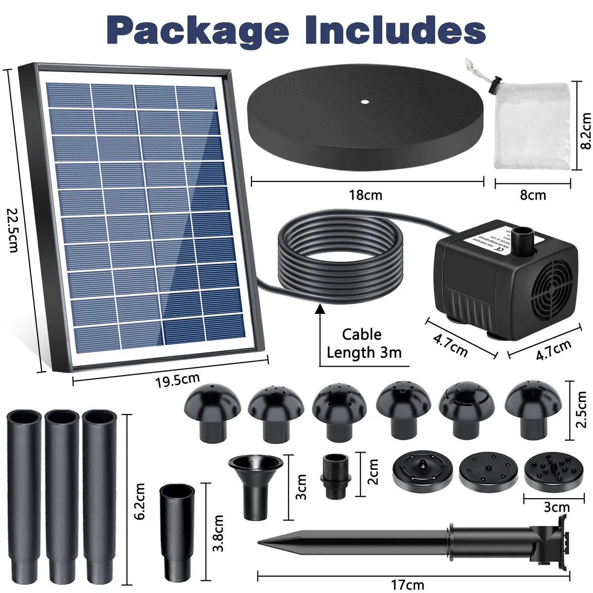 Fuente Solar Jardin Exterior 6.5w, Bomba de Agua Solar, Bomba Solar para Estanque, Bomba de Agua de Estanque Solar con 9 Boquillas, para Jardín Baño de Pájaros, Pecera, Estanque Pequeño