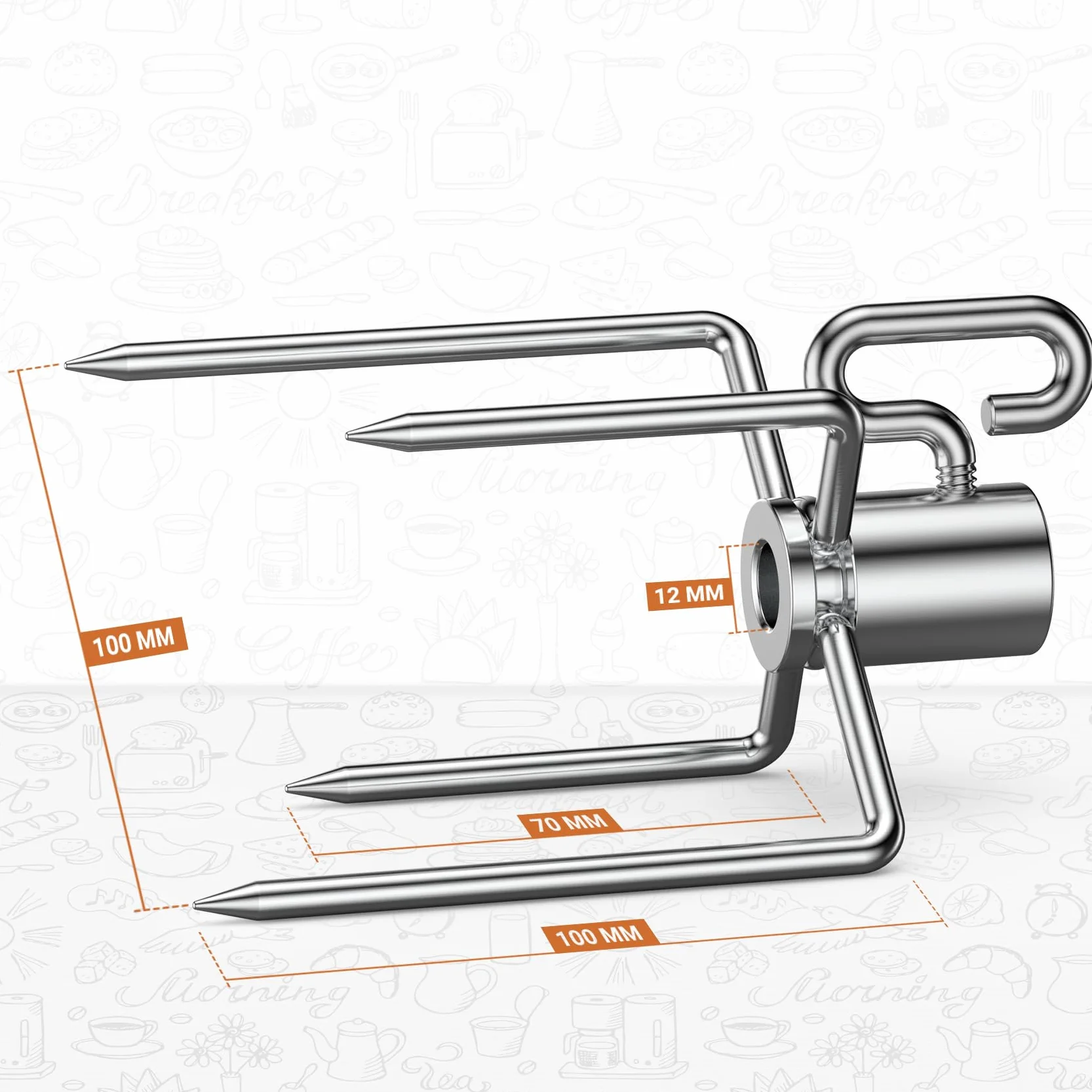 Onlyfire 6008 Agujas de Carne para la Barbacoa, Tenedor para diámetro de brochetas para Parrilla: Aprox. 1 de 10 mm, 2 Unidades, Cromado