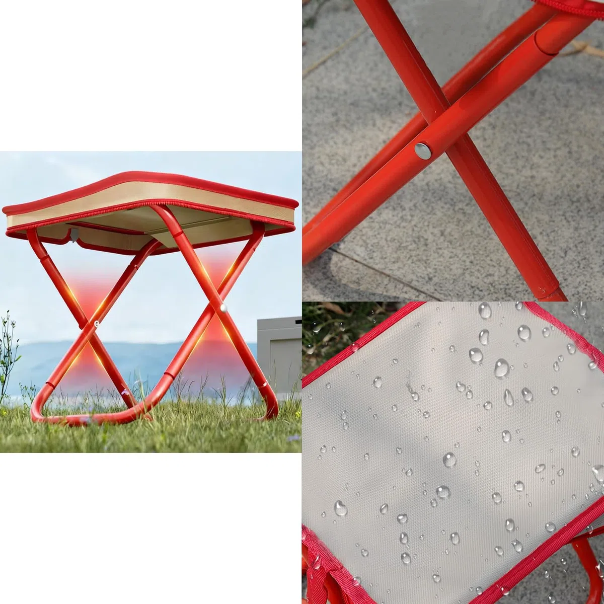 Taburete Plegable Silla Camping Portatil Sillas - 1 Unidad, Rojo, Plegables Ligera Taburetes, Apto para Todo Tipo Actividades Aire Libre, como Acampadas, Senderismo, Pesca Fiestas la Playa
