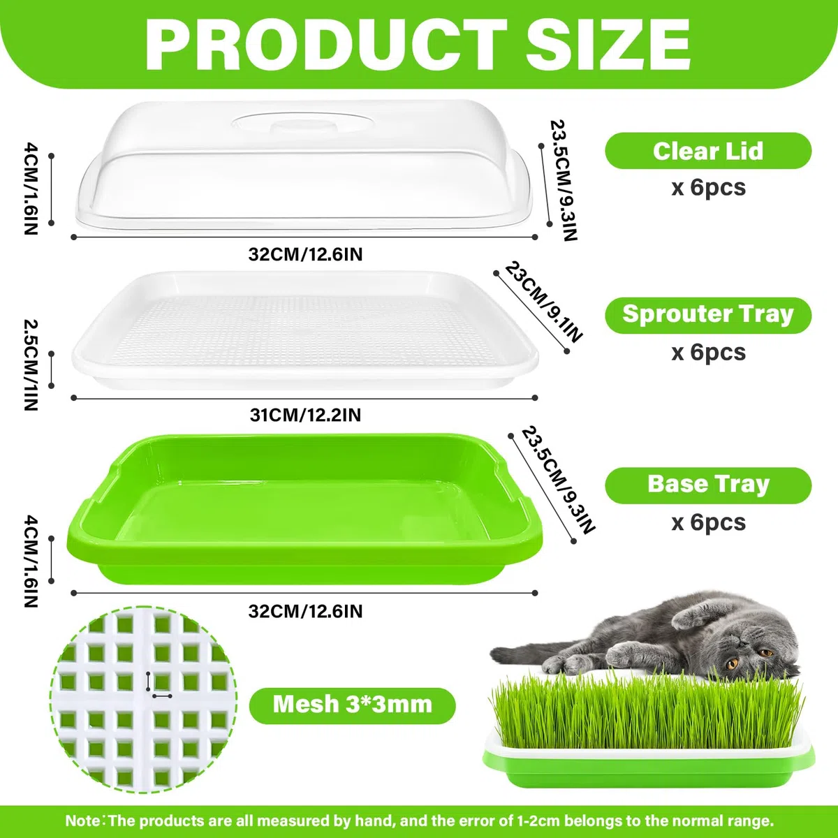 Bandejas para germinar brotes de berro: 6 unidades de bandeja de semillas para germinar brotes con tapa para hidropónico, bandeja de germinación de semillas grandes, bandeja para germinación de