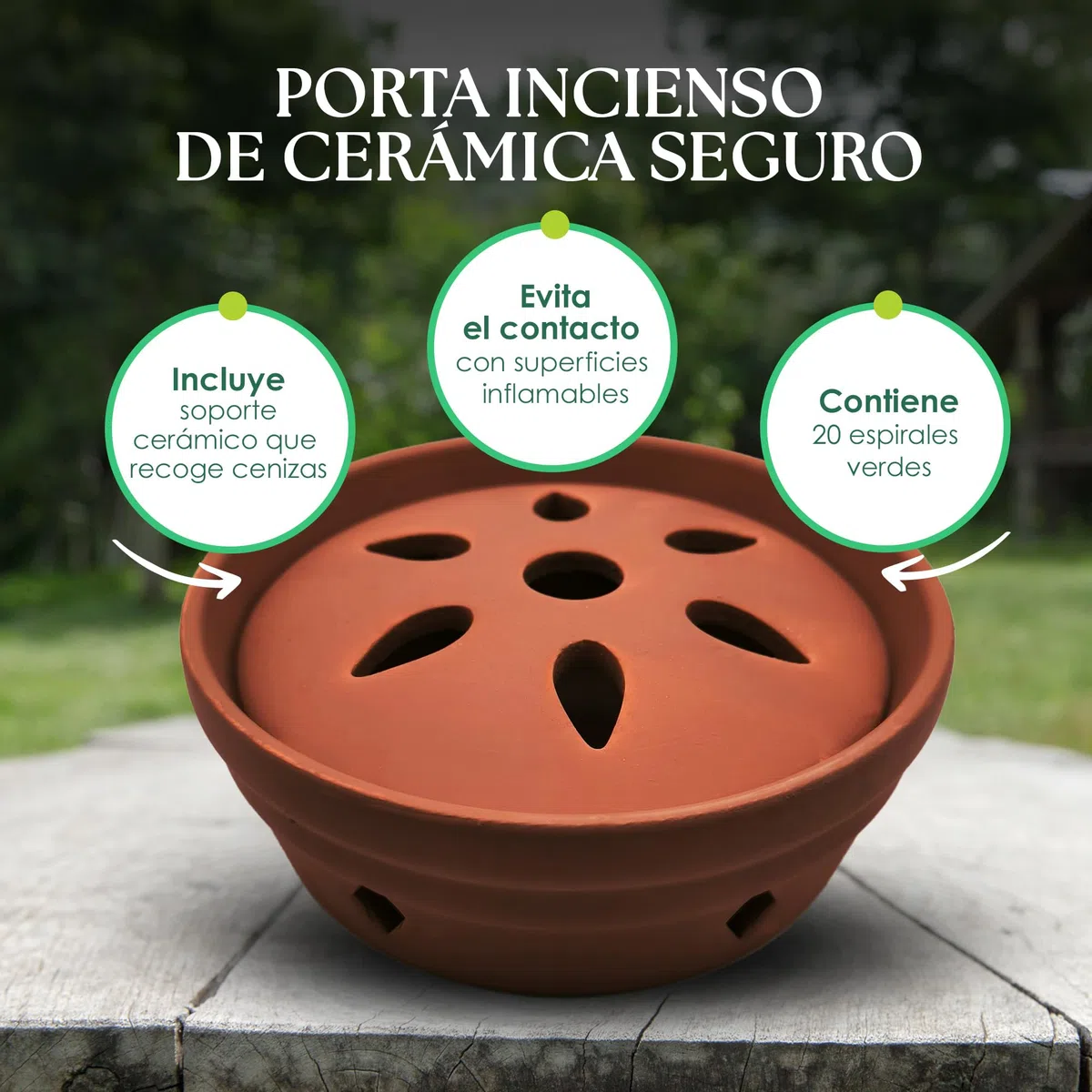 Espirales Antimosquitos y Quemador de Incienso de Ceramica Citronela Antimosquitos, Incienso Antimosquitos Exterior Espirales de Incienso con Soporte: Patio, Terraza, Camping o Interior (20Espirales)