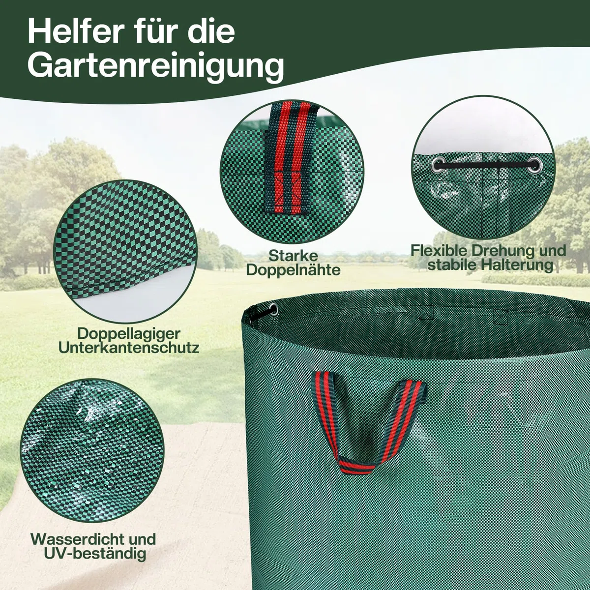 Zanfqvo Jardineria de Sacos, 2 x 500L Jardim Sacos, Grandes Big Bag de Basura con Asas, Resistente al Agua y a Los Rayos UV, Plegables y Reutilizables