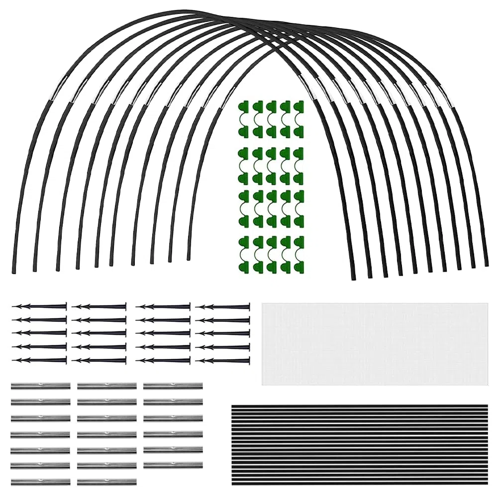 Túnel para plantas, arcos de túnel, bancal alto, 2,5 x 10 m, 30 aros de invernadero, inoxidables, duraderos, flexibles, neumáticos de jardín para invernadero, plantas, red de protección contra