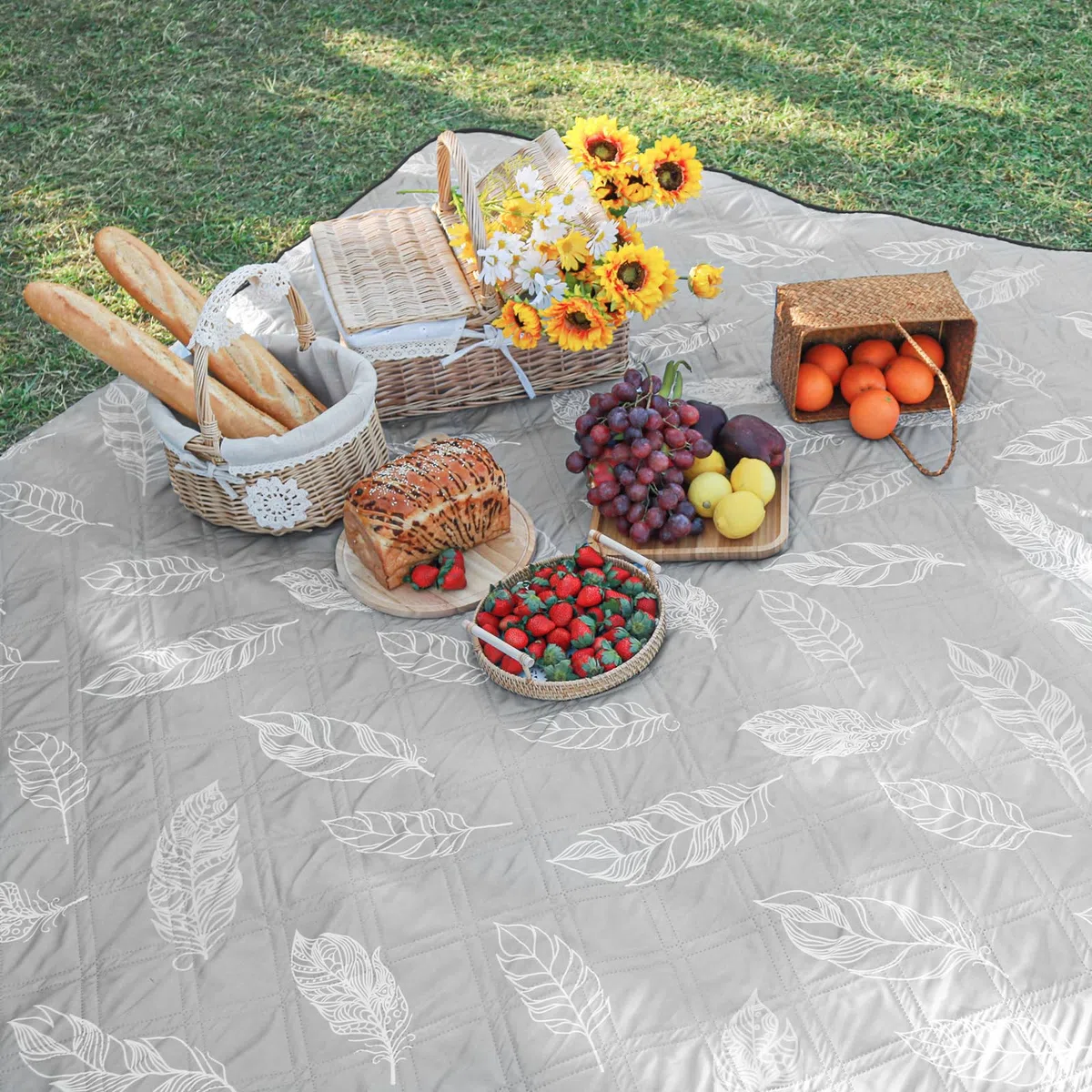 DEWUR Manta de picnic impermeable lavable, manta de playa, sin arena, XXL, manta de camping, playa aislada con parte inferior impermeable (200 x 200 cm, gris)