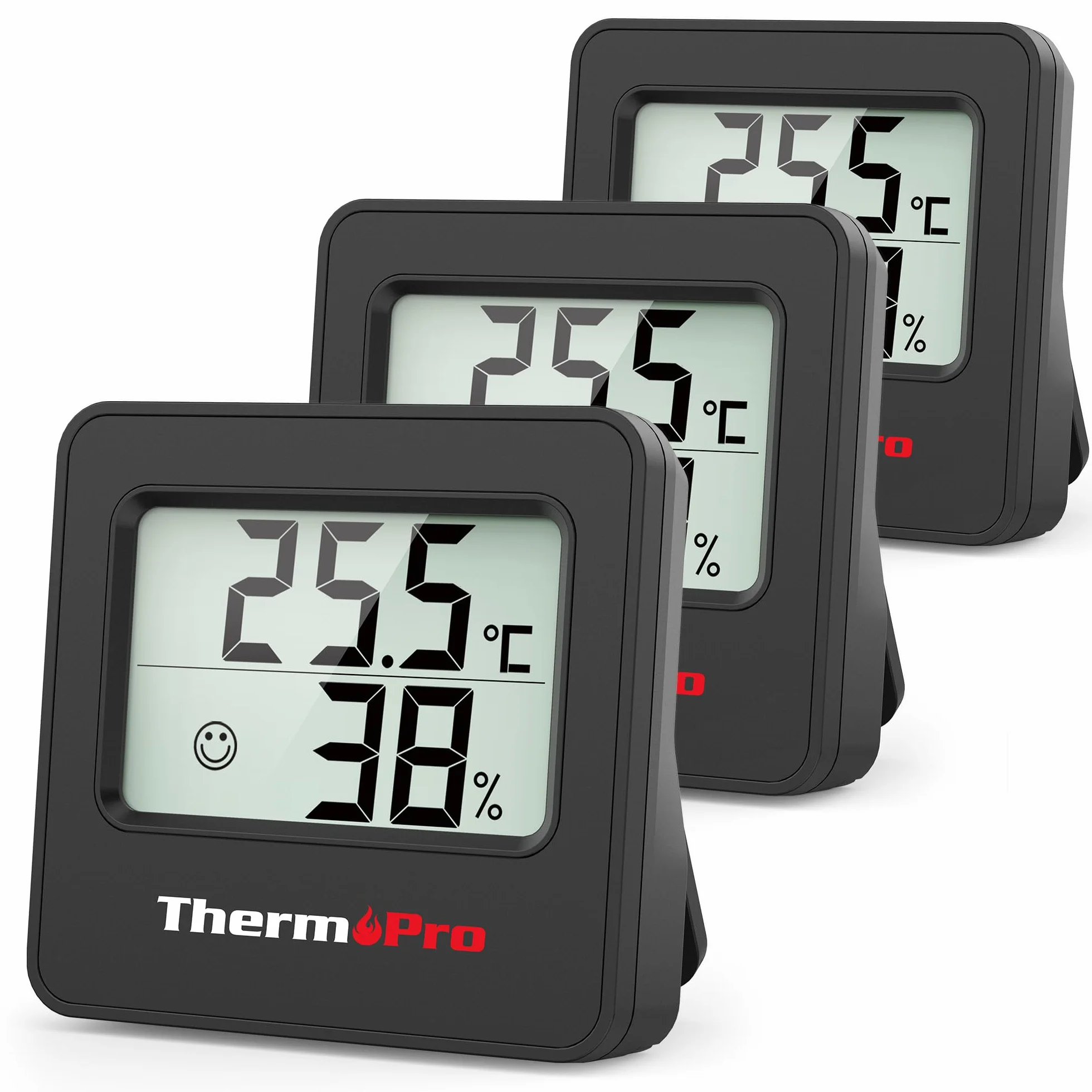 ThermoPro TP157 Termómetro Higrómetro Digital Casa, Medidor de Humedad con Indicador Sonriente, Ideal para Sala de Estar, Oficina, Garaje o Invernadero, 3 piezas