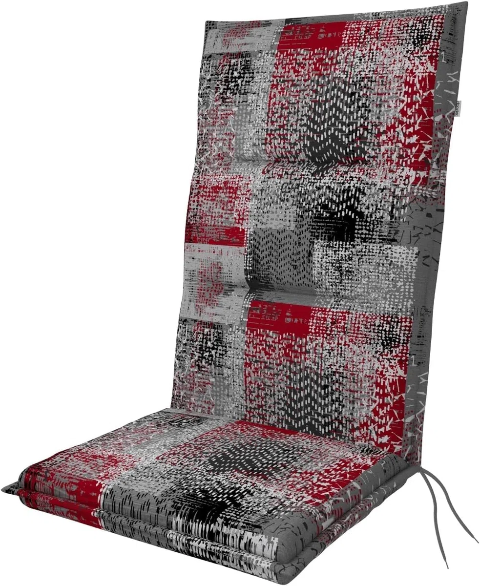 Doppler Cojín para Silla Alta Spot 118x48x5cm - con Motivo Abstracto Gris y Rojo | cómodo con Lazos para Atar para balcón, terraza y jardín