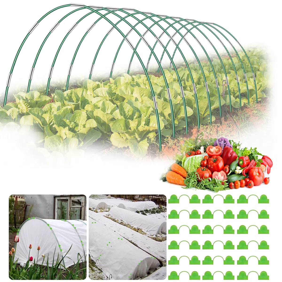 MQFORU 60 Piezas Arcos para Invernadero, 10 Juegos de Jerséis de Jardín de 8,5 Pies de Largo, Aros Invernadero Grandes, Aros De Soporte De Jardin, Aros De Invernadero para Cultivar Túneles