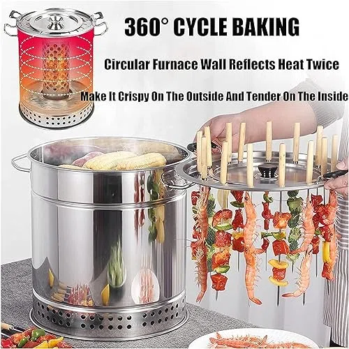 Parrilla portátil para ahumar a carbón, diseño de barril vertical para barbacoa sin humo, perfecta para acampar al aire libre y uso en interiores