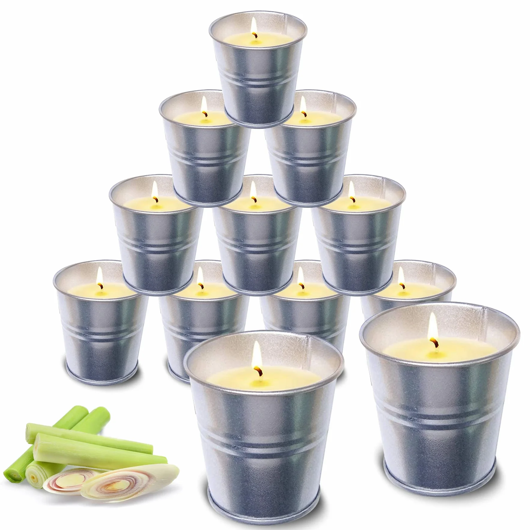 Vela Citronela, 12 Piezas Juego de Velas de Citronela para Exterior Interior Jardín, Natural Cera de Soja,12 * 2 OZ