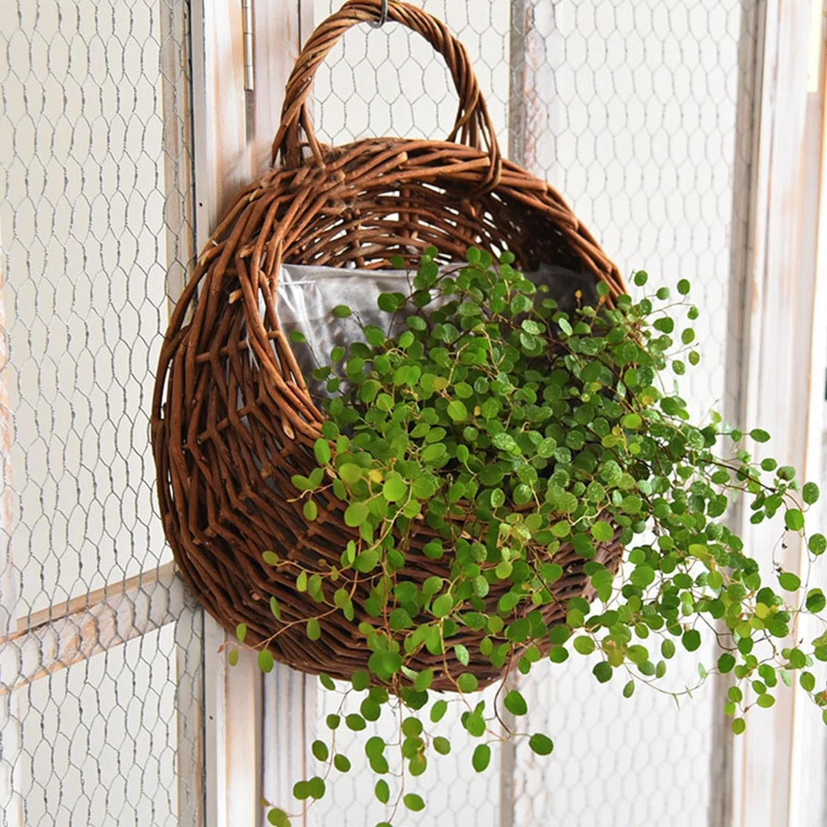Cestas de Mimbre para Pared - Hechas a Mano con Ratán, Macetero Natural Colgante - Cestas de Mimbre para la Pared | para Hogar, Jardín, Boda, Cocina, Guardería, Dormitorio, Sala de Estar, Planta, Gran